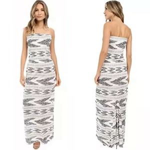 Joie Strapless Piah Maxi Long Dress White Gray Sz XS Elastic Waist Stretchy Knit